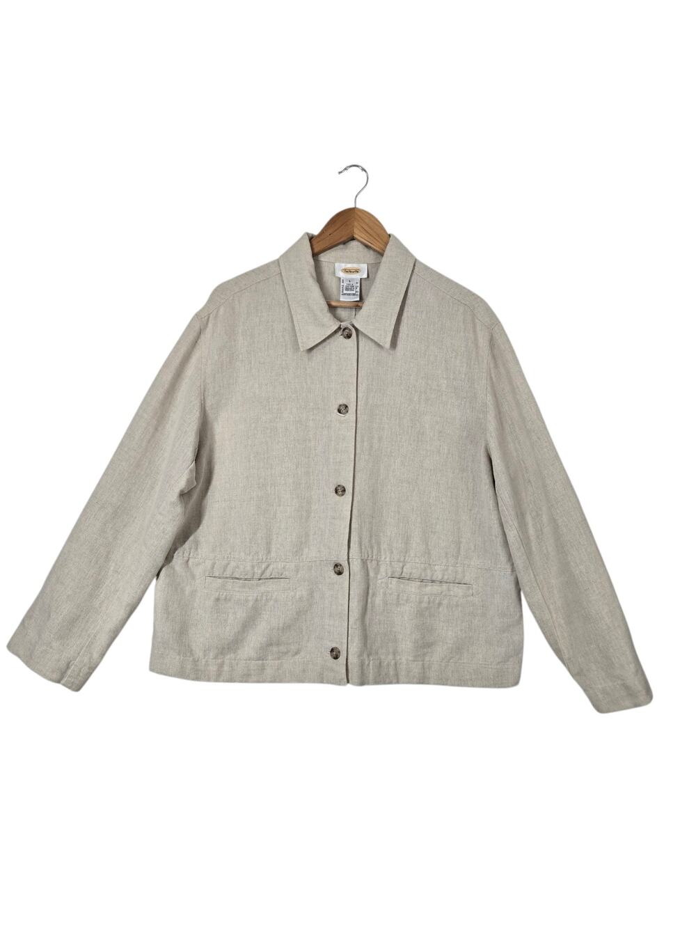 Vintage Talbots Linen Jacket L Oatmeal Minimalist Coastal Grandma 55% Linen